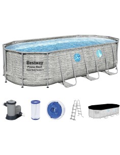 Piscina fuori terra ovale power steel swim vista series effetto pietra...