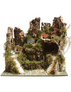 Grotta Presepe con pastori Cm.60X35 Con fontana Funzionante, 1323P