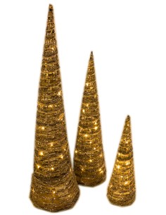 Set 3 alberi cono vimini con glitter e led cm.80/60/40 con luci, 48221
