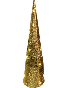 Albero conico cm.60 oro metallo e filo con stelle e 10 luci led a batterie,...