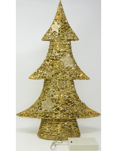 Albero cm.43 glitter oro con stelle con 10 luci led a batteria, 49184
