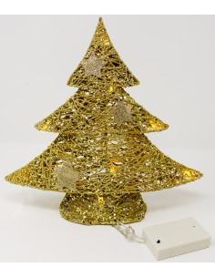 Albero cm.30 glitter oro con stelle con 10 luci led a batteria, 49185
