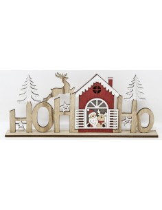 Paesaggio legno cm. 30 con luci casetta rossa e scritta hohoho, 51832