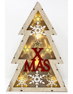 Alberino legno cm. 29 con luci fiocchi  scritta xmas, 51844