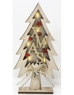 Alberino legno cm.29 color legno con luci fiocco stelle e scritta xmas, 51858