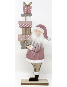 Babbo natale legno rosa cm. 30 con pacchi regalo, 51871