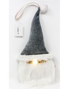 Pendente testa babbo natale grigio cm. 57 con naso che si illumina, 51879