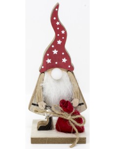 Babbo natale legno cm. 11x23x6 con sacco doni,cappello rosso con stelle e...