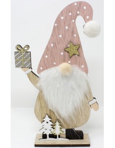 Babbo natale legno cm.29x16x4 con pacco regalo, alberi e cappello rosa con...
