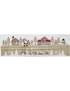 Calendario avvento legno cm.45x13 con paesaggio e scritta merry christmas, 52079
