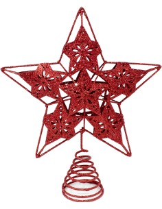 Puntale ferro cm.25 glitter rosso con 6 stelle, 48242