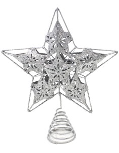 Puntale ferro cm.25 glitter argento con 6 stelle, 48244