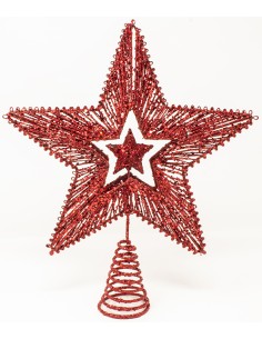 Puntale ferro cm. 30 rosso con stella traforata e stella interna, 52030
