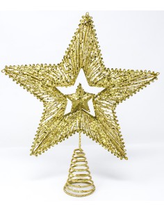 Puntale ferro cm. 30 oro con stella traforata e stella interna, 52031