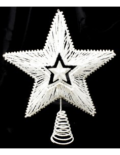 Puntale ferro cm.30 bianco con stella traforata e stella interna, 52033