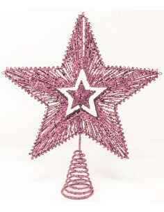 Puntale ferro cm.30 rosa con stella traforata e stella interna, 52034