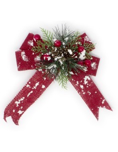 Decorazione fiocco cm.23 juta rossa con fiocchi di neve, 47039