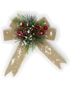 Decorazione fiocco cm. 23 juta naturale con fiocchi di neve, 47040
