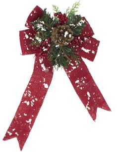 Decorazione  fiocco cm. 30 juta rossa con fiocchi di neve, 47041