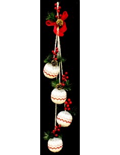 Dietroporta Pendente cm. 85 4 sfere argento diametro 8cm floccate, 47881