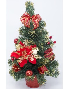 Alberino cm.40 rosso glitter oro decoro fiocco,bacche,sfere e pacchi dono, 50544