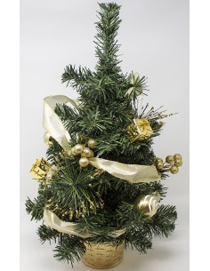Alberino cm. 50 oro e rami glitter oro con bacche, nastri sfere e pacco doni,...