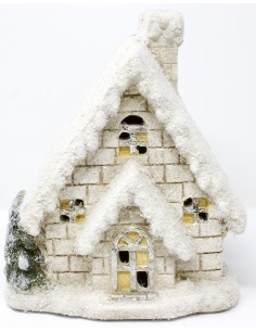 Casetta in ceramica innevata cm. 20,5*11,5*25 con luci , 50201