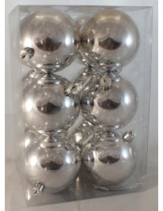 Palline Per Albero Argento Diametro 8 Cm Lisce Confezione 12 Pezzi, 37467