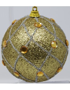Palline Per Albero 8 Cm oro glitter con diamanti e decoro intrecciato,...