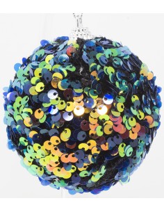 Palline Per Albero 8 Cm con paillet multicolr e base verde, confezione 4...