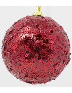 Palline Per Albero 8 Cm rosso glitter Con  fiori e cerchi Confezione 6 Pezzi,...