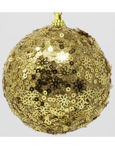Palline Per Albero 8 Cm oro glitter Con  fiori e cerchi Confezione 6 Pezzi,...