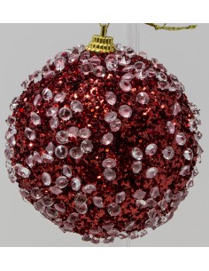 Palline Per Albero 8 Cm rossa Brillantata Con  Diamanti Confezione 6 Pezzi,...