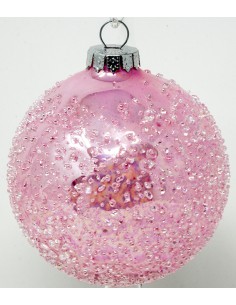 Palline Per Albero Cm 8 In Vetro rosa con decoro puntinato Confezione 12 Pz,...