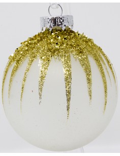 Palline Per Albero  Cm 8 In Vetro opaco con decoro raggi glitter oro e strass...
