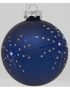 Palline Per Albero  Cm 8 In Vetro blu notte con stelle in glitter blu e punti...