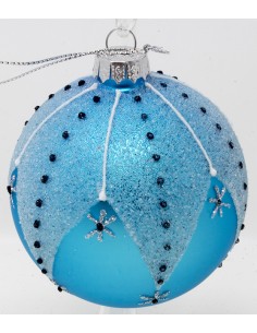 Palline Per Albero Cm 8 In Vetro turchese con cascate di perline trasparenti...