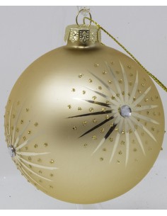 Palline Per Albero Cm 8 In Vetro oro opaco con raggi e perline Confezione 12...
