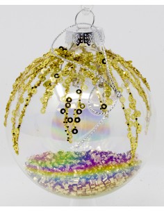 Palline Per Albero Cm 8 In Vetro trasparente con glitter, paillet oro e...