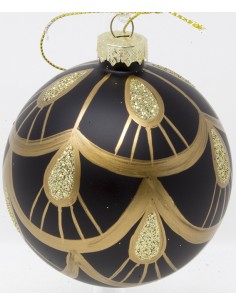 Palline Per Albero Cm 8 In Vetro Nero Opaco Con Disegni Egiziani Oro...