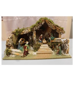 Grotta Presepe Con Pastori Cm.60X35 Con Steccato E Forno Funzionante, 1054P