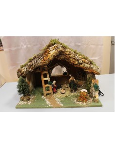 Grotta Presepe con pastori Cm.60X35 Con Fuoco Funzionante, 1303P