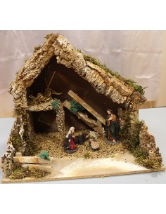 Grotta Presepe Con Pastori Cm.60X35 Con Steccato E Scala, 1053P