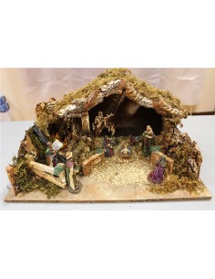 Grotta Presepe Con Pastori Cm.60X35 Con Fuoco Funzionante, 1245P