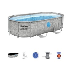 Piscina fuori terra ovale power steel swim vista series effetto pietra...