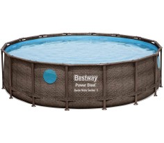 Piscina fuori terra power steel swim vista series rotonda effetto legno...